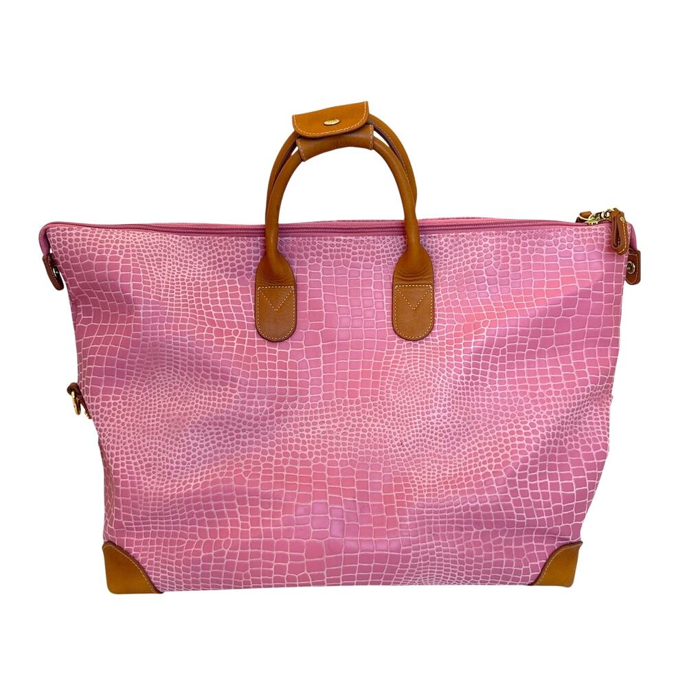 Brics Firenze 18" Travel Duffle Bag Pink Faux Snakeskin Cargo Tote Handbag - Picture 3 of 16